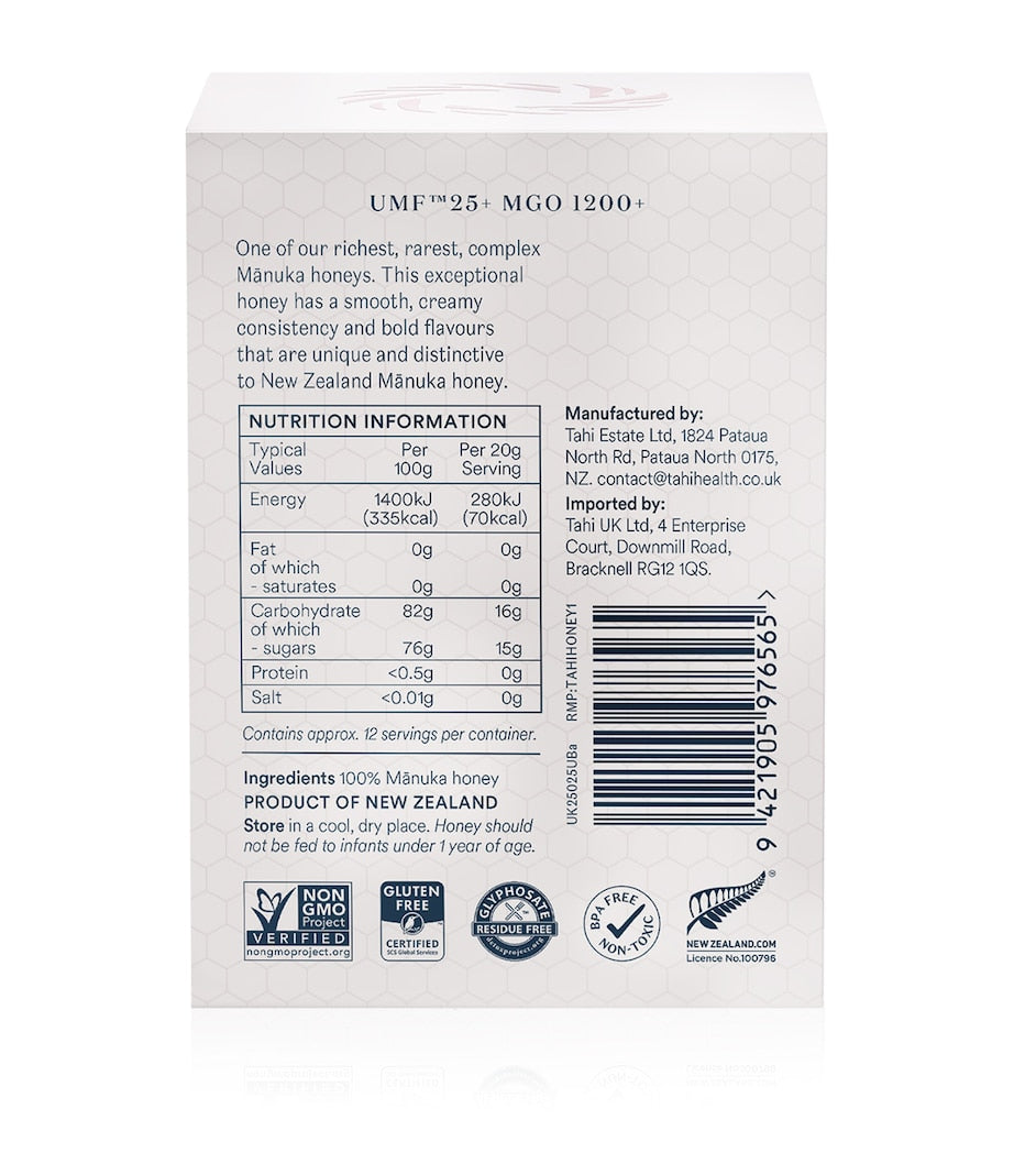 Tahi Honey Manuka Honey UMF 25+ MGO 1200+ 250g jar (British brand)