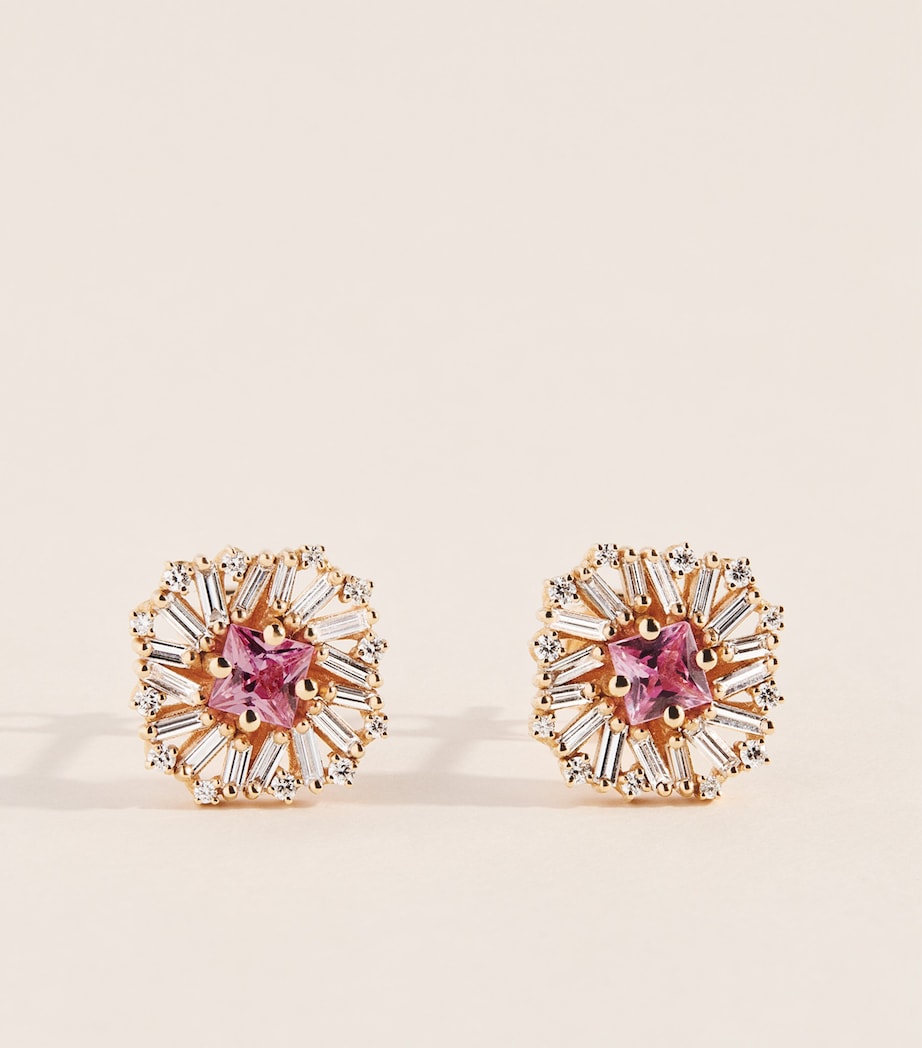 Suzanne Kalan rose gold flower stud earrings with pink sapphire and diamonds, UK version