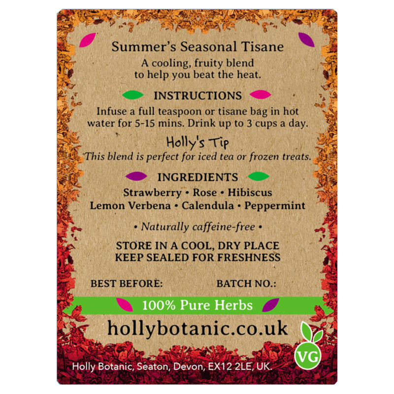 Holly Botanic Strawberry & Lemon Verbena tisane 40 cup loose, imported from the UK