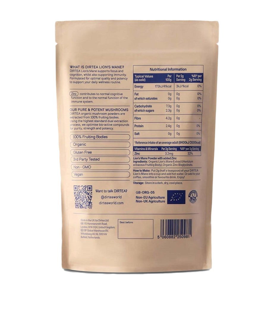 DIRTEA Lion's Mane Focus Powder 240g (British brand)