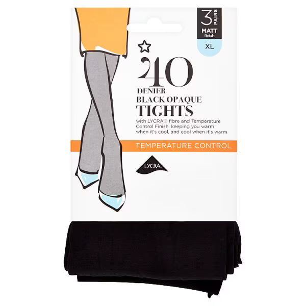 Superdrug 40 Denier Black Tights XL (British brand)