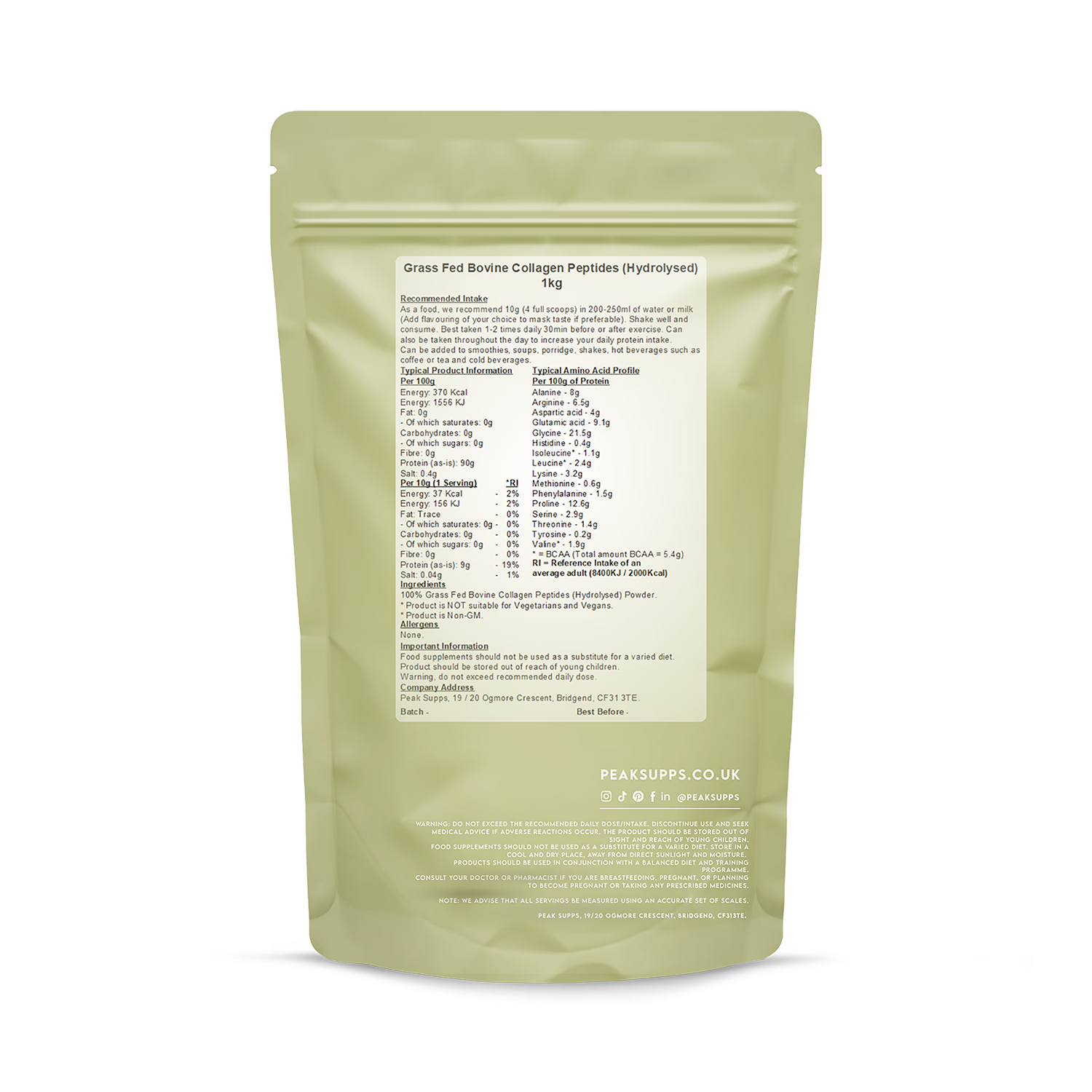 Peak Supps hydrolysed collagen 1kg - British product