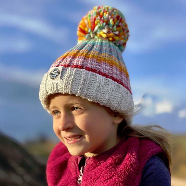 Superbobble kids bobble hat reflective rib knit Aurora - British product