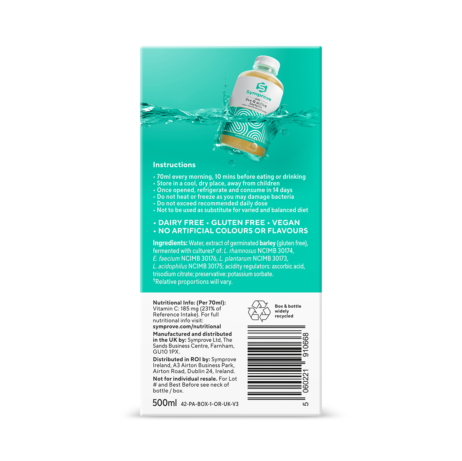 Symprove live bacteria original flavour supplement 500ml, UK version