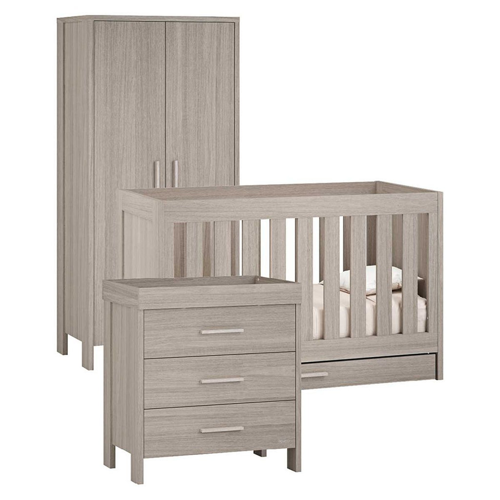 Venicci Forenzo 3pc - Cot Bed with Drawer, Chest, Wardrobe - Nordic White Oak