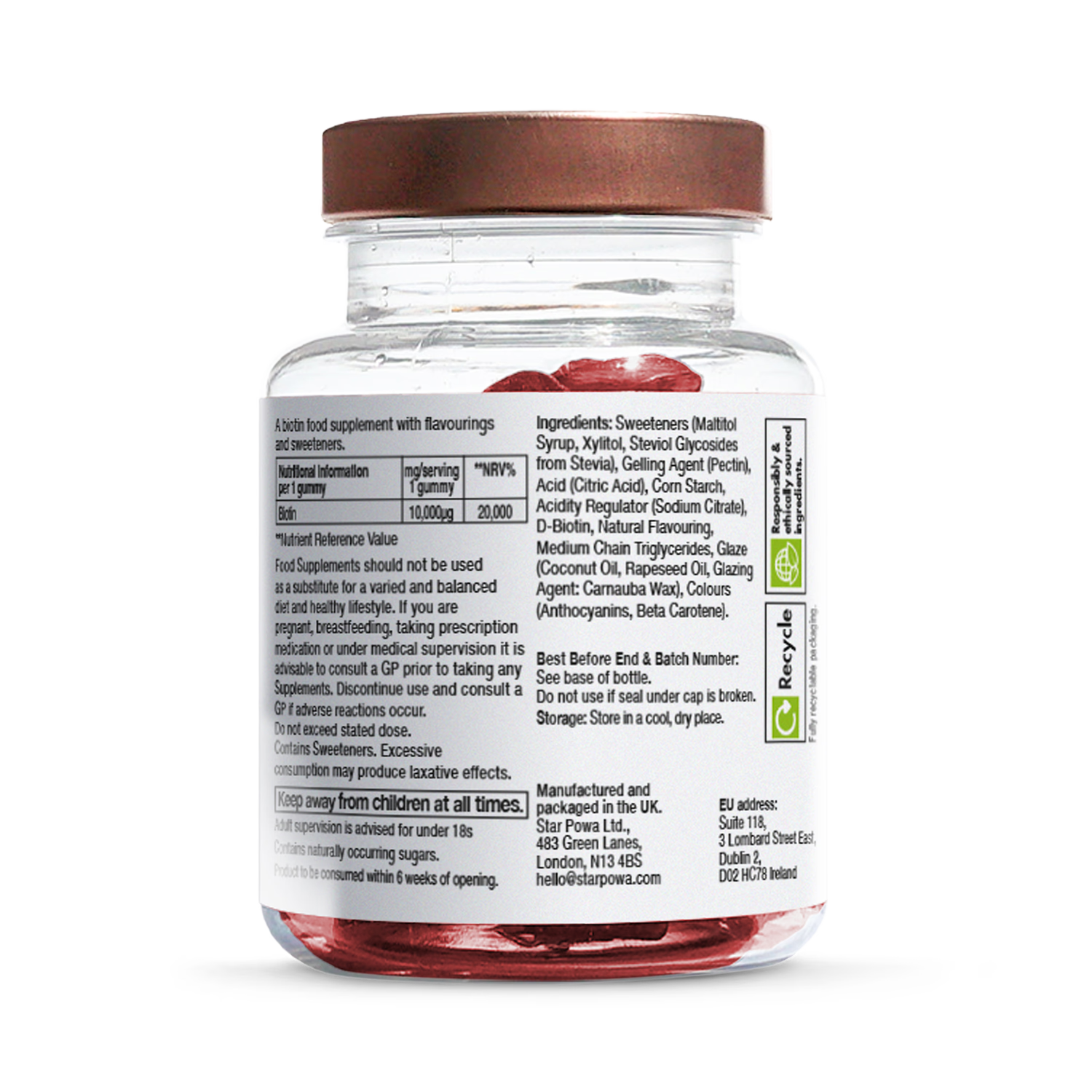 Starpowa Biotin 10,000g raspberry gummies 30 count, imported from the UK