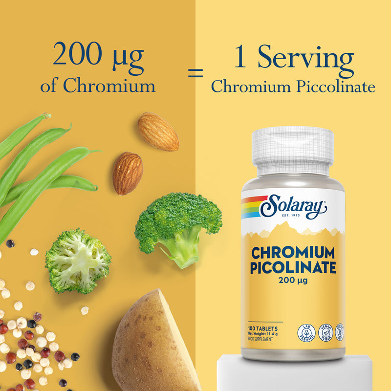 Solaray Chromium Picolinate 200mcg 100 capsules (British brand)