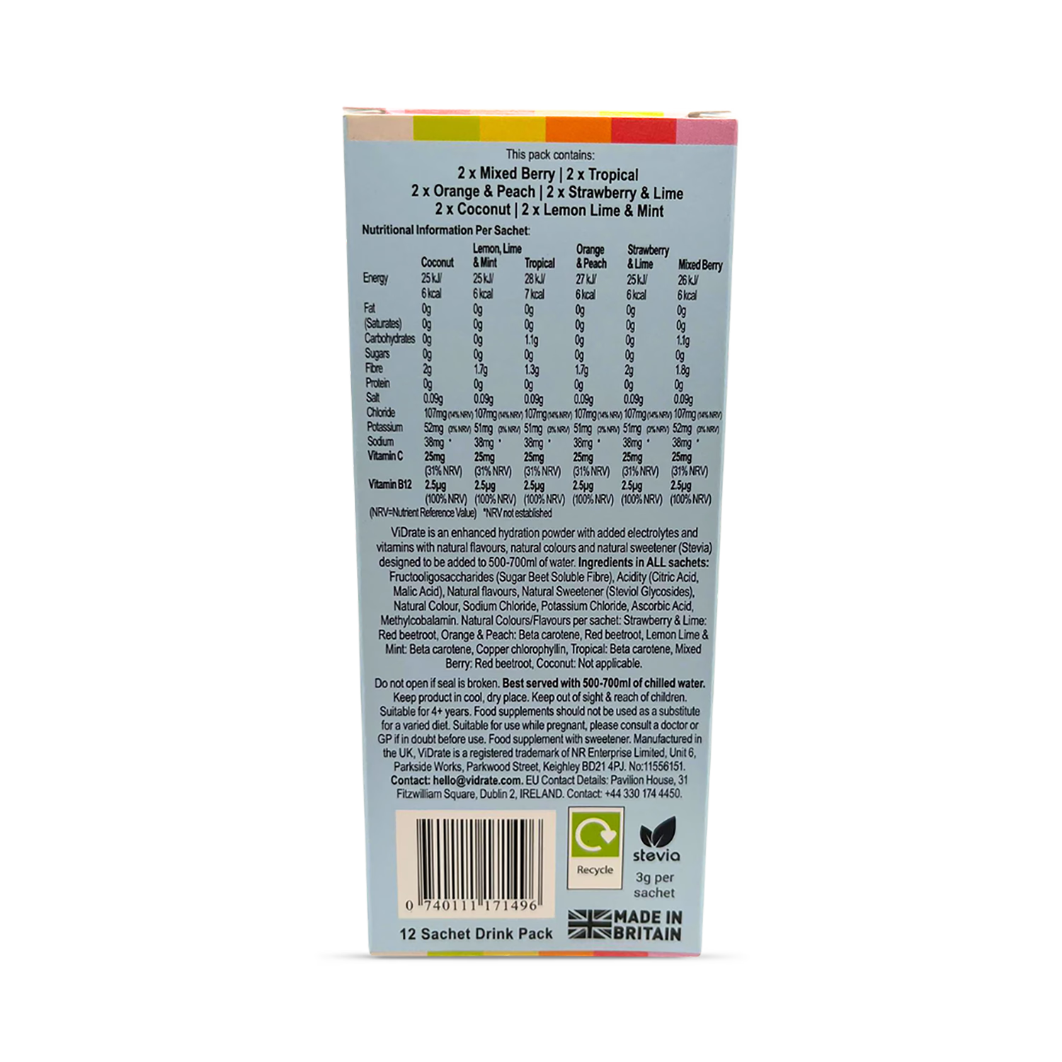 Vidrate hydration variety sachets 12 pack - British product