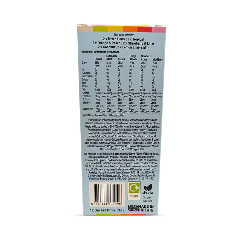 Vidrate hydration variety sachets 12 pack - British product