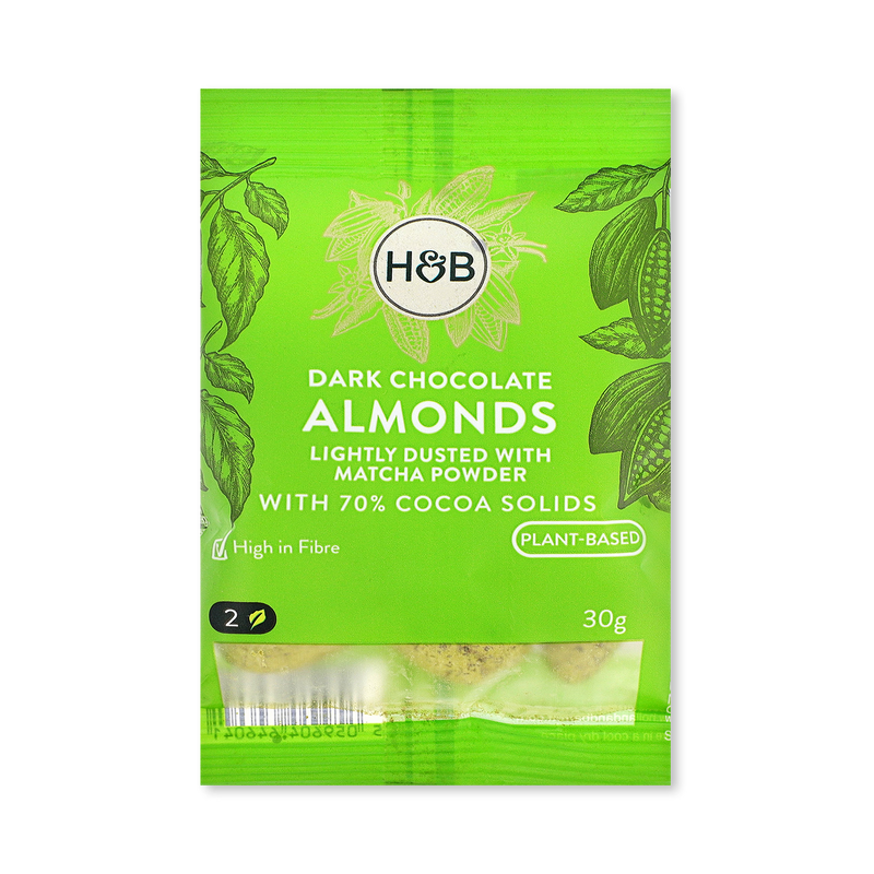 Holland & Barrett dark chocolate matcha almonds 30g, UK version