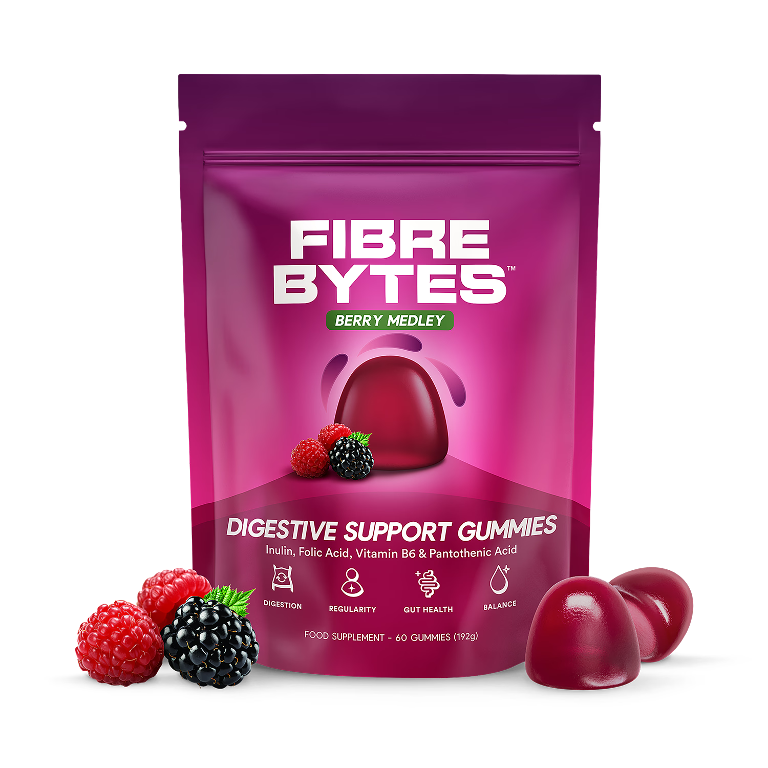 BYTES Co digestive fibre gummies berry flavour 60 gummies - British product