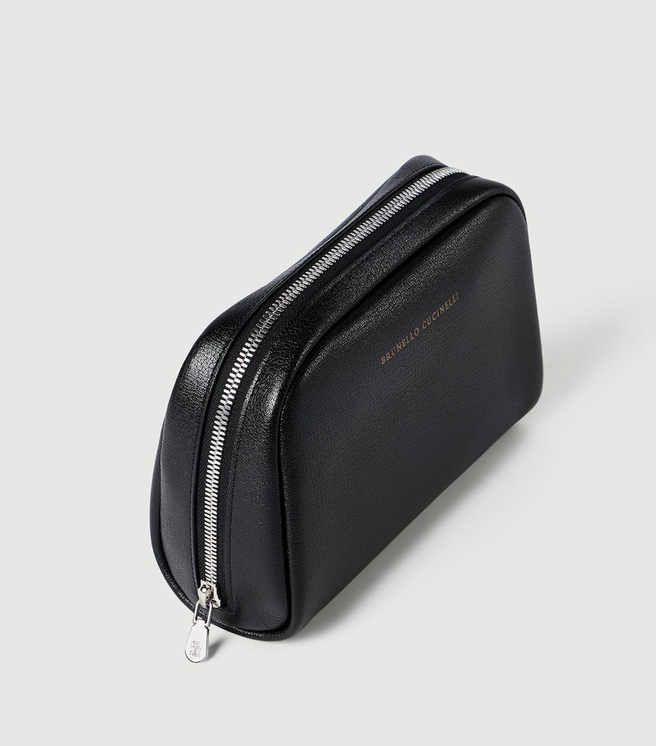 Brunello Cucinelli leather beauty case with gold-tone logo, imported from the UK