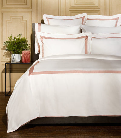 Harrods King Duvet Cover and Pillowcase Set in Egyptian Cotton with Pale Pink Border, 230cm x 220cm- Buy online at McGrocer
