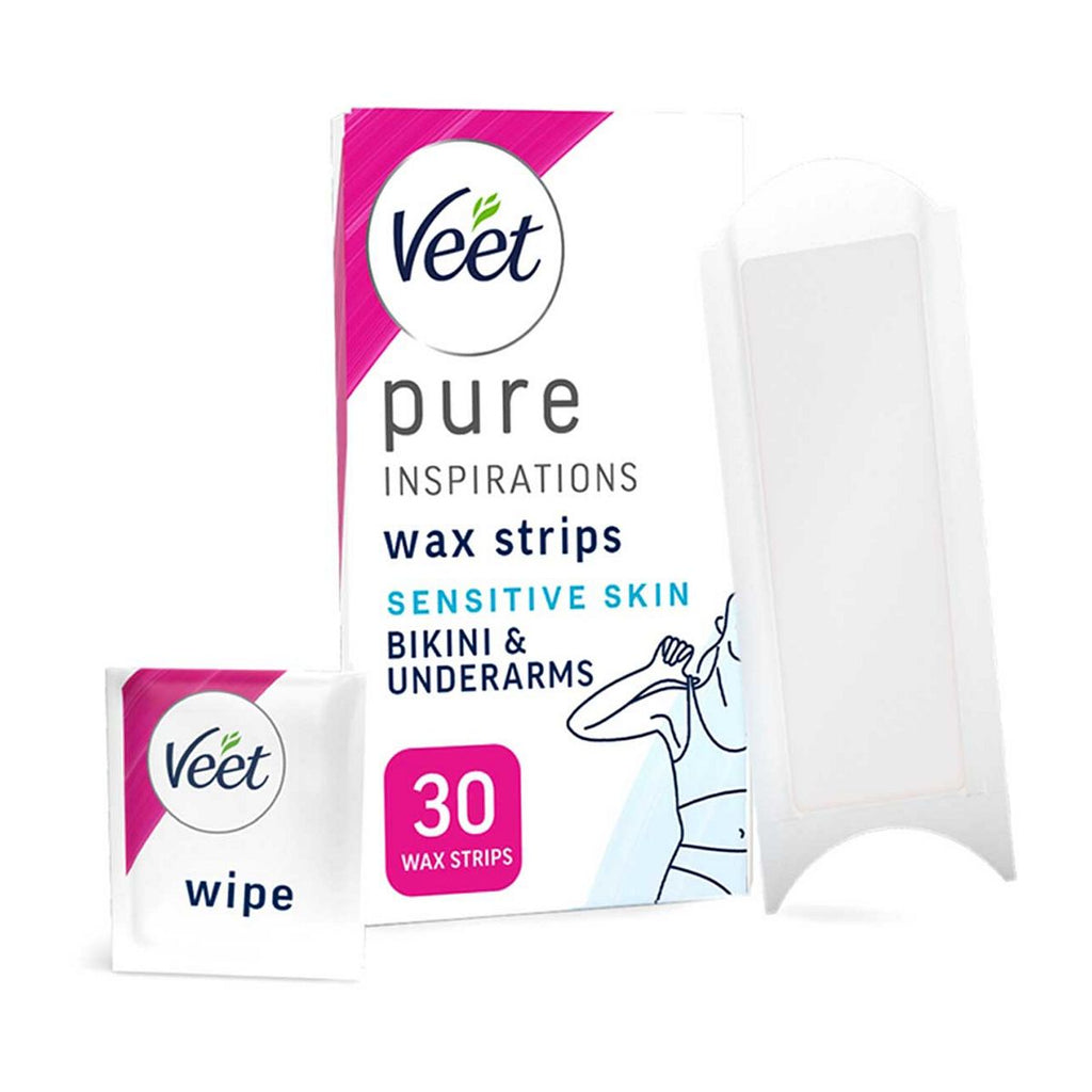 Veet Pure Wax Strips Bikini & Underarms for Sensitive Skin - 30 Wax Strips