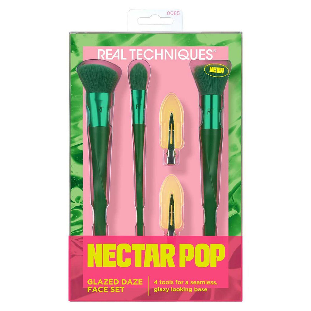 Real Techniques Nectar Pop Glazed Daze Face Makeup Brush Kit, 4 Piece Set