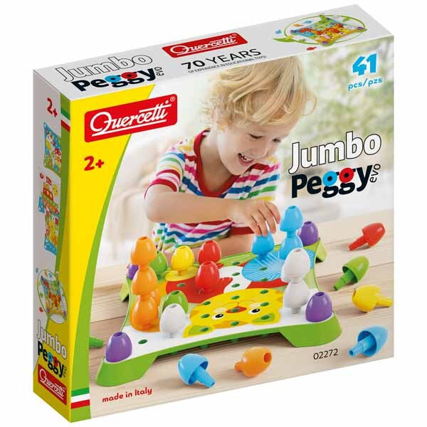 Quercetti Jumbo Peggy Evo peg game set with 41 pieces, UK version