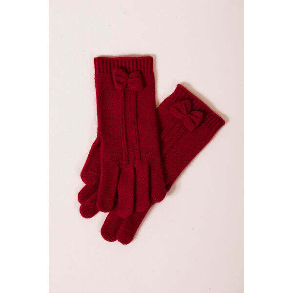 SVNX red knitted gloves with bow detail, British product