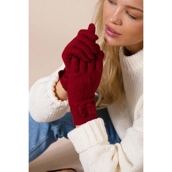 SVNX red knitted gloves with bow detail, British product