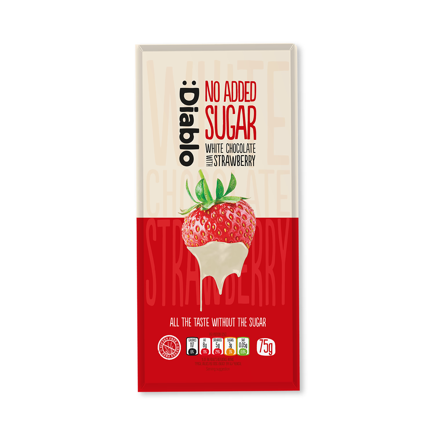 Diablo no added sugar white chocolate bar with strawberry 75g, UK version