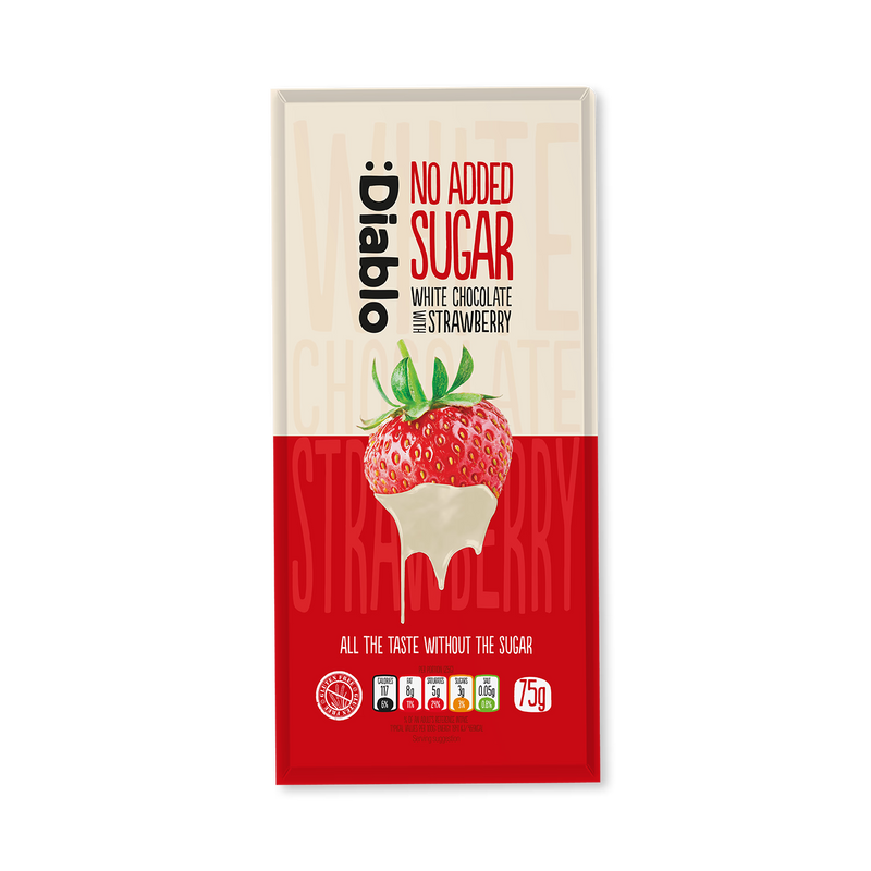 Diablo no added sugar white chocolate bar with strawberry 75g, UK version