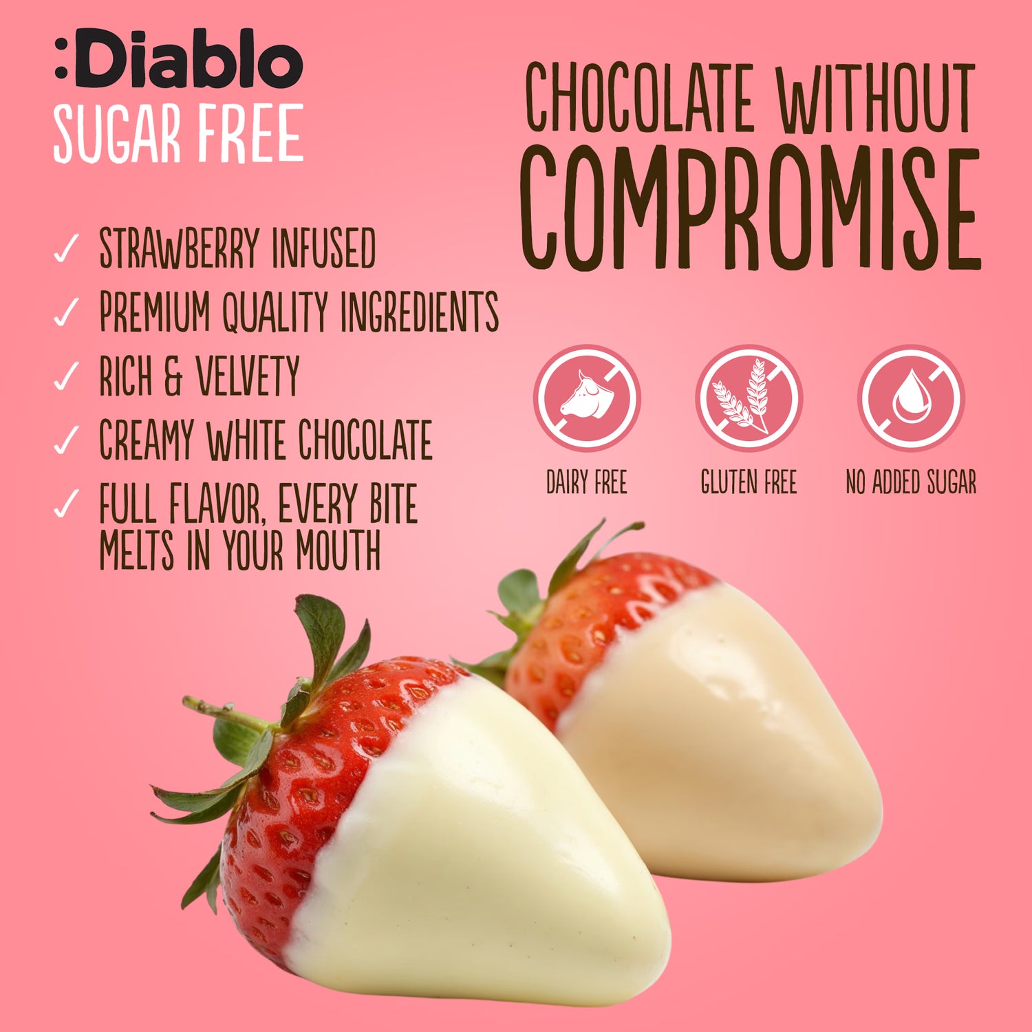 Diablo no added sugar white chocolate bar with strawberry 75g, UK version
