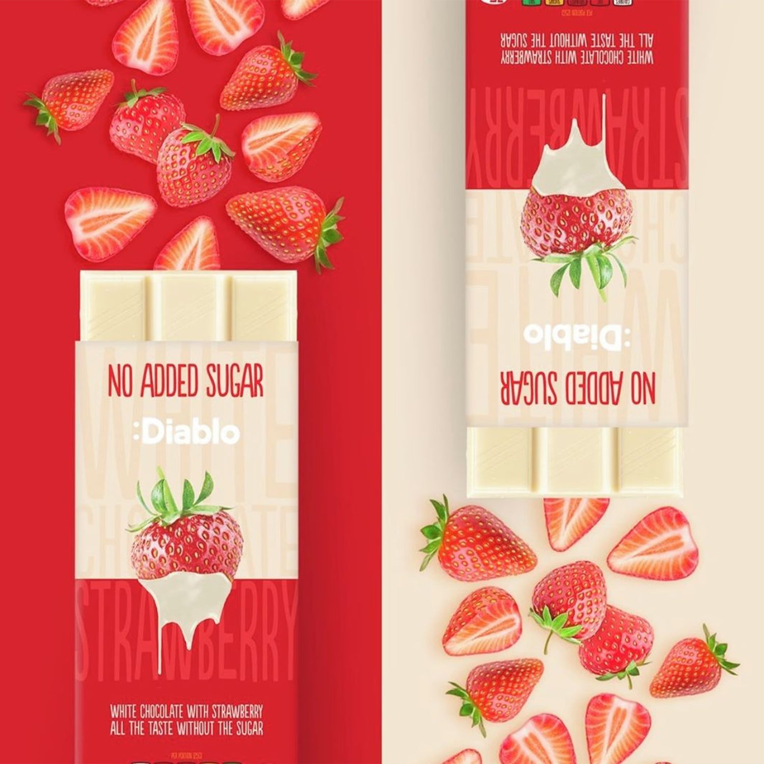 Diablo no added sugar white chocolate bar with strawberry 75g, UK version
