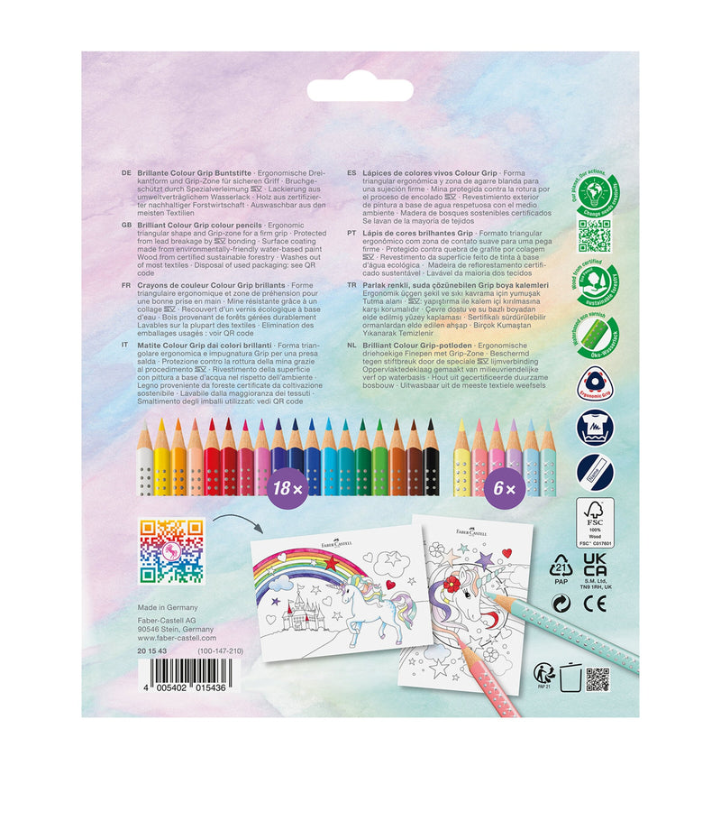 Faber-Castell unicorn pencil case with 24 colouring pencils - British product