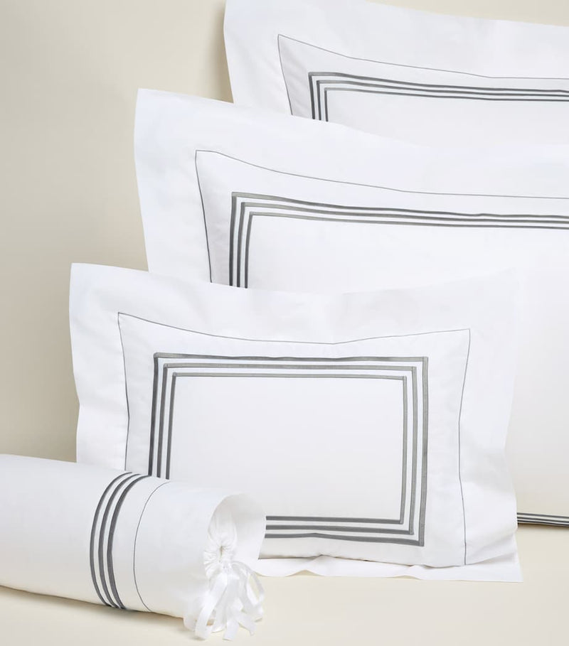 Pratesi Egyptian cotton pillowcase with triple embroidered stripe 50cm x 90cm, imported from the UK