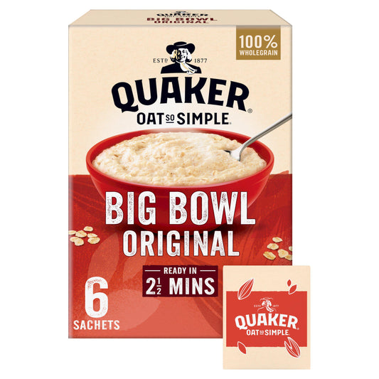 Quaker Oat So Simple Big Bowl Original Porridge Sachets 6x38.5g cereals Sainsburys   