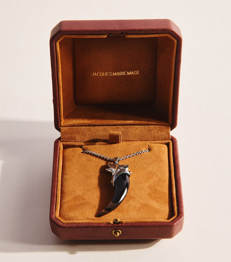 Jacques Marie Mage sterling silver wolf pendant with Tiger's Eye, imported from the UK