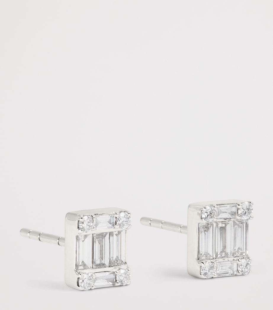 Harrods white gold emerald cut diamond stud earrings 0.70ctw, UK version