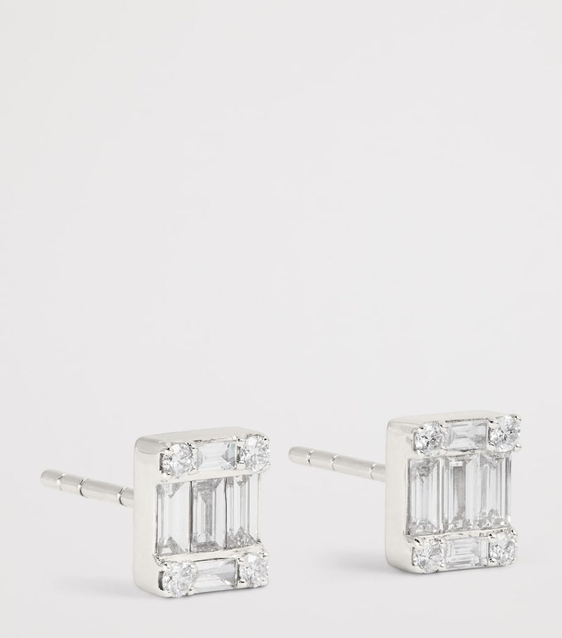 Harrods white gold emerald cut diamond stud earrings 0.70ctw, UK version