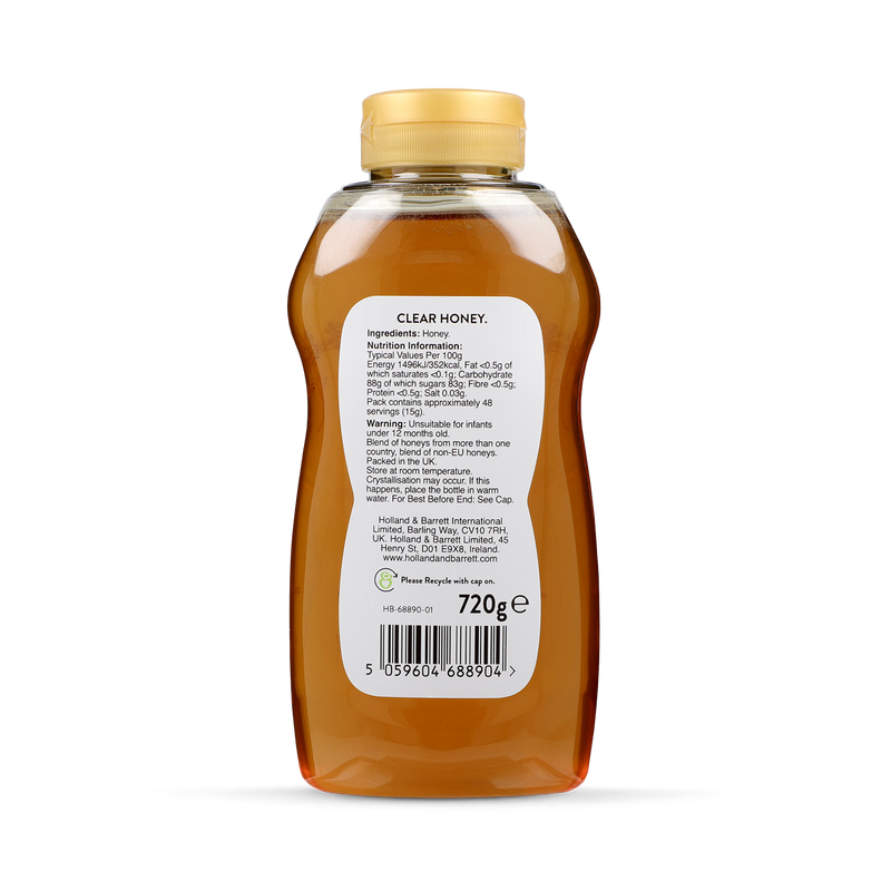 Holland & Barrett Pure Clear Honey 720g jar, UK version