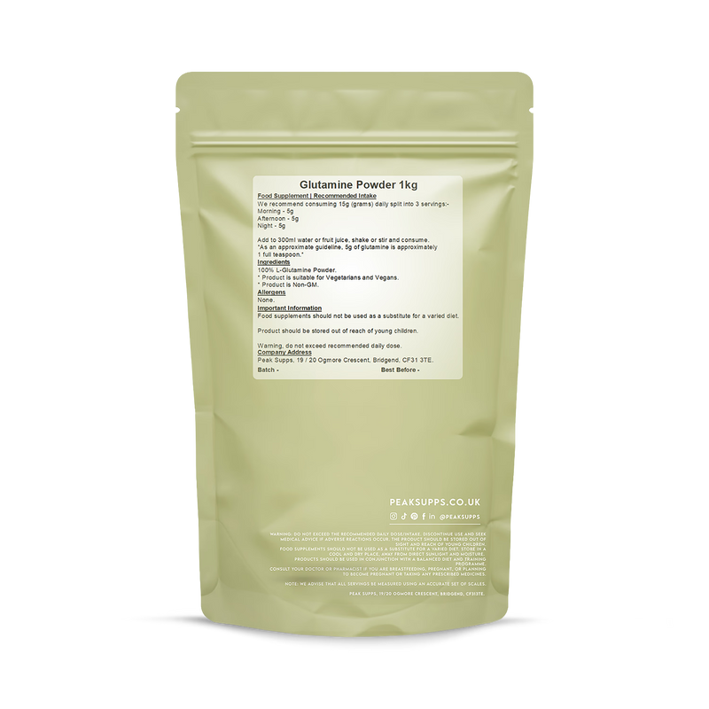 Peak Supps Glutamine Powder 1kg, imported from the UK