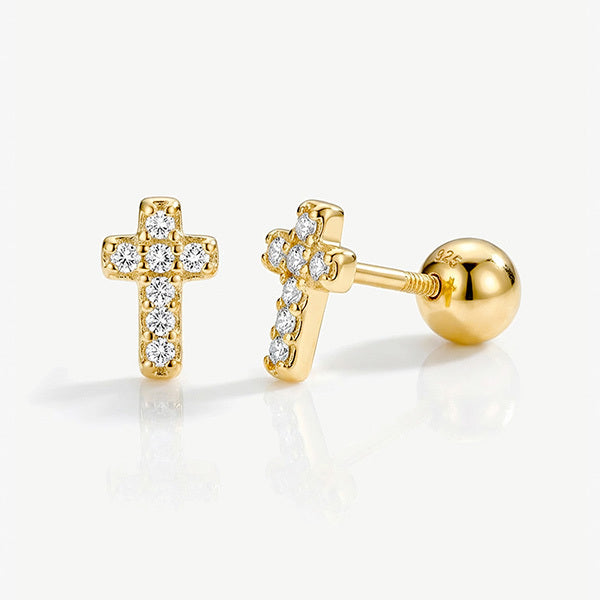 MUCHV cross stud earrings with cubic zirconia gold or silver - British product