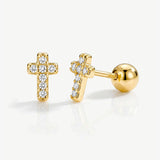 MUCHV cross stud earrings with cubic zirconia gold or silver - British product