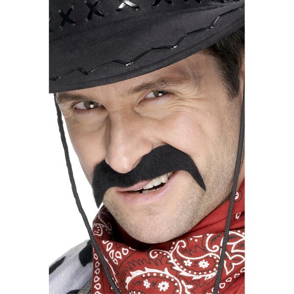 Smiffys cowboy fake moustache black self-adhesive, imported from the UK