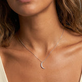 MUCHV sterling silver crescent moon necklace with cubic zirconia - British product