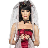 Smiffys Gothic Bride Kit black with rose and skull, imported from the UK