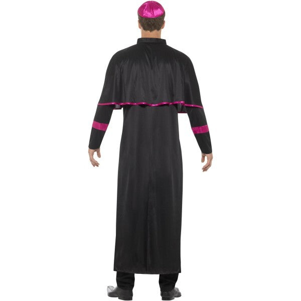 Smiffys Cardinal Costume black robe hat cross necklace, imported from the UK