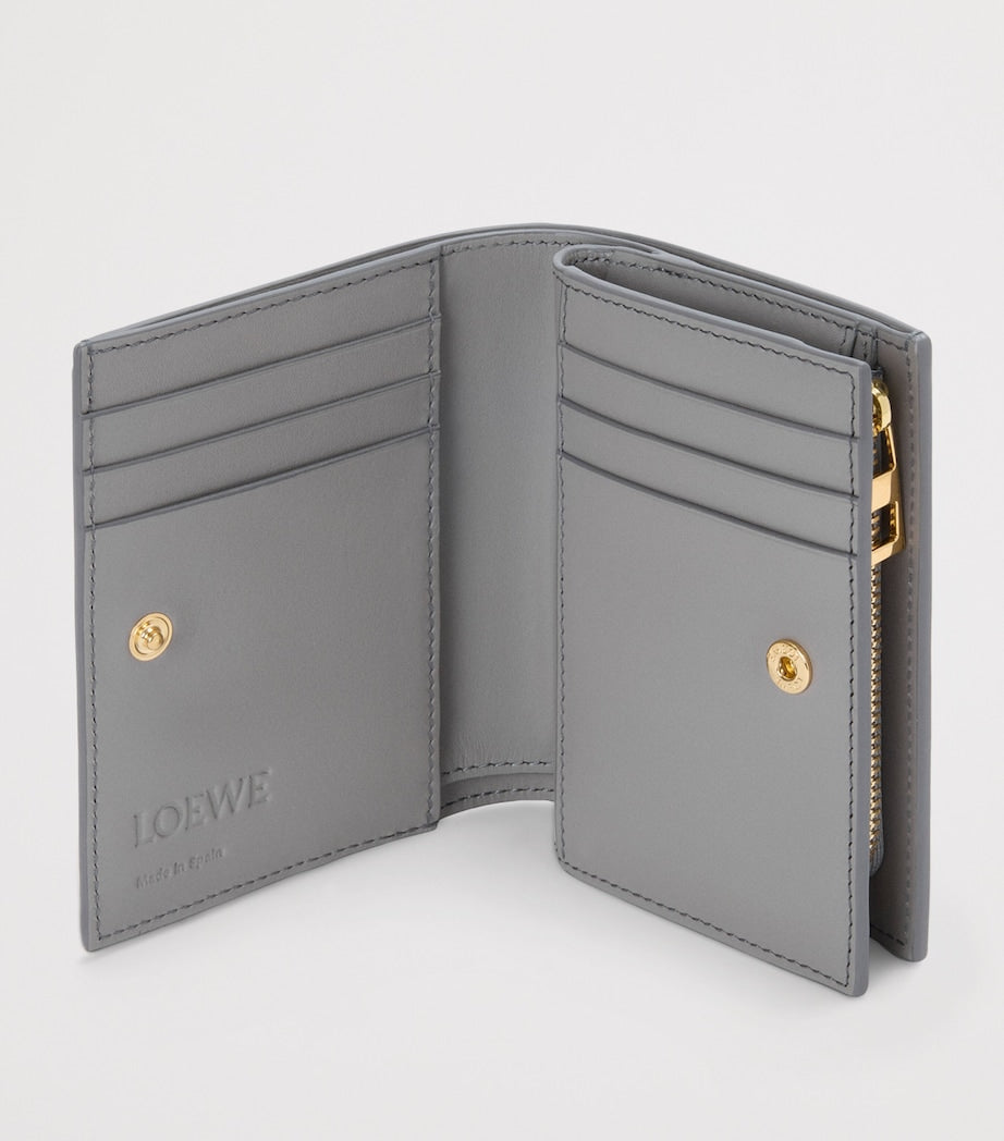 Leather Bifold Wallet with Suede Panels and Gold-Tone Hardware