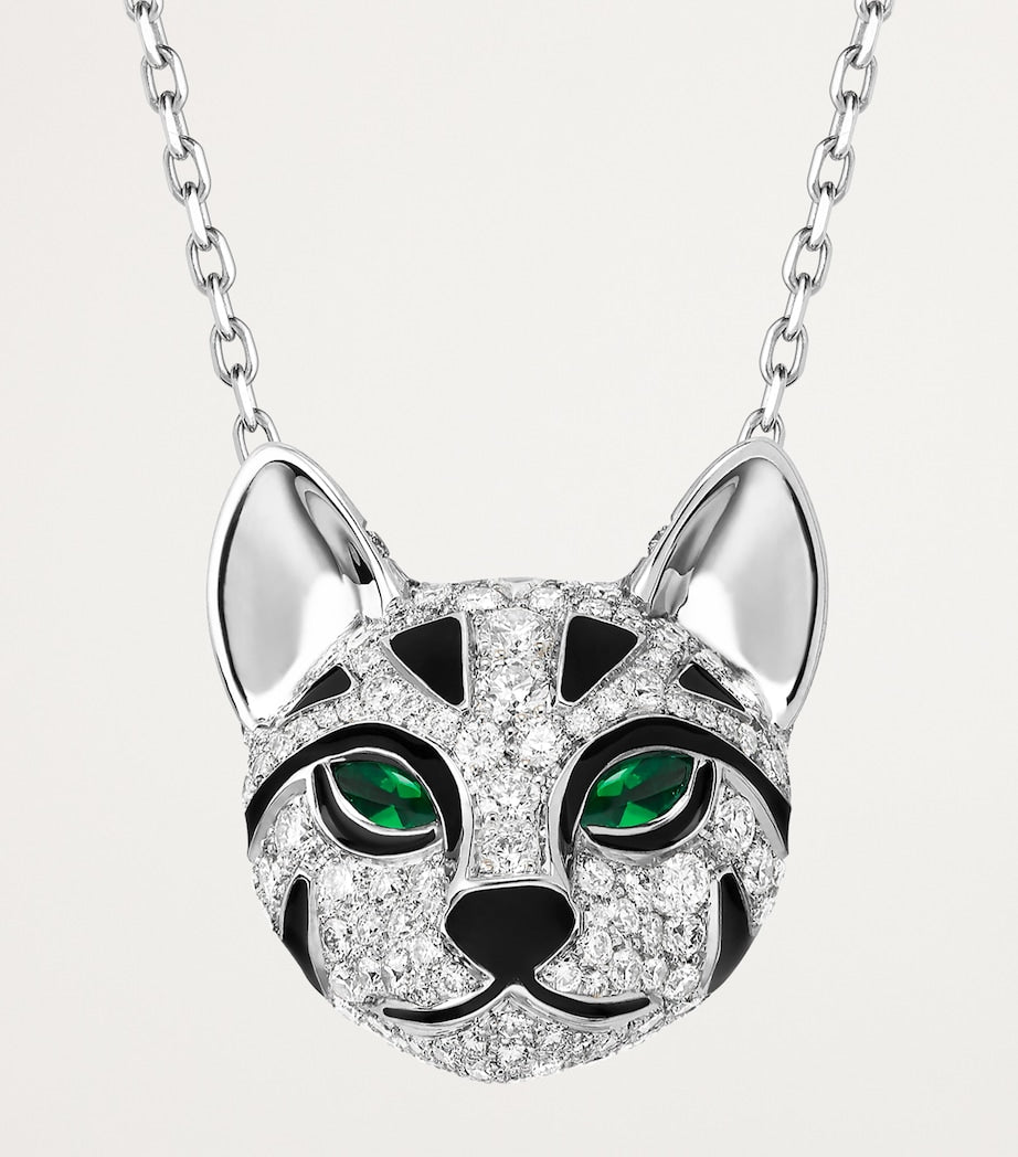 Boucheron leopard cat pendant necklace diamond emerald 44cm - British product