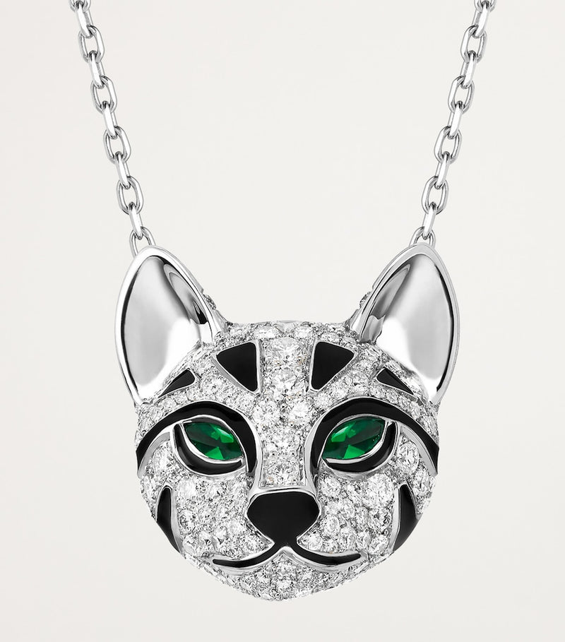 Boucheron leopard cat pendant necklace diamond emerald 44cm - British product