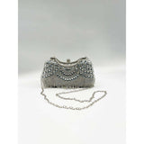 SVNX embellished fringe clutch bag in silver (British brand)