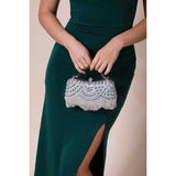 SVNX embellished fringe clutch bag in silver (British brand)