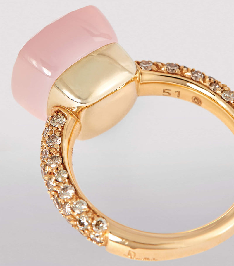 Pomellato Nudo ring with pink quartz and diamonds, UK version