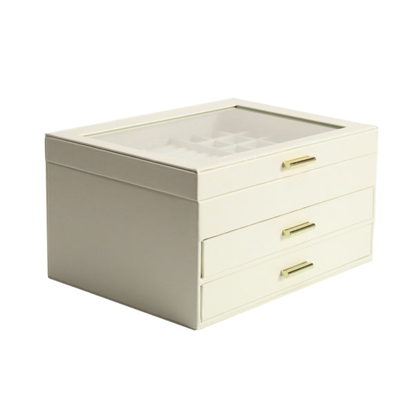 Livingandhome white PU leather jewellery organiser with drawers - British product