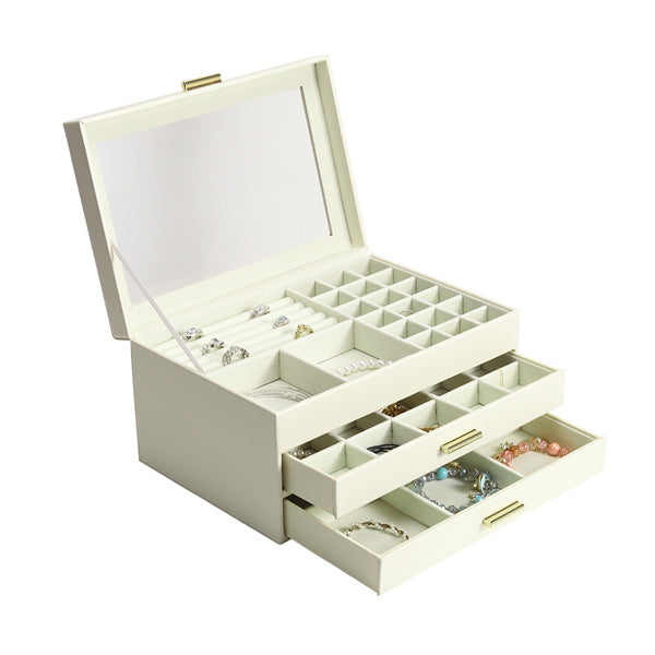 Livingandhome white PU leather jewellery organiser with drawers - British product