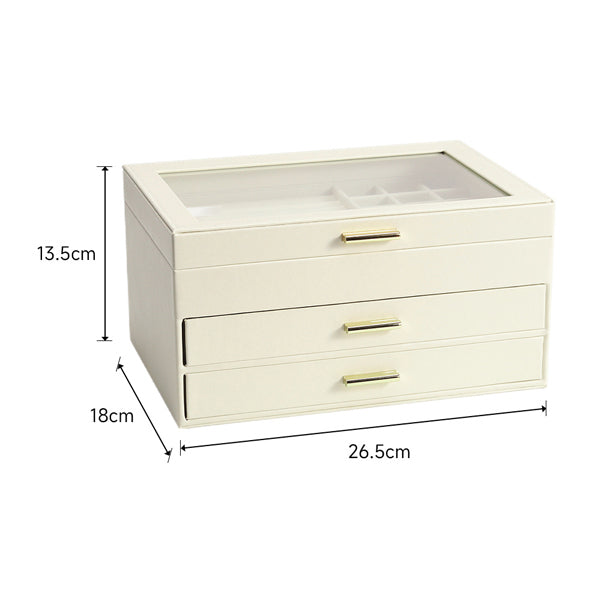 Livingandhome white PU leather jewellery organiser with drawers - British product
