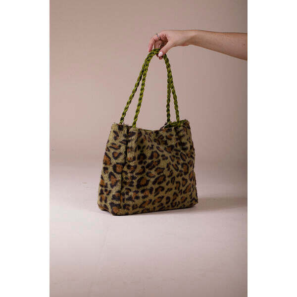 SVNX Leopard Faux Fur Tote Bag Olive (British brand)